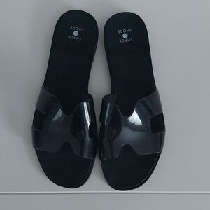 Shade & Shore Glossy Black Slide Sandals NWOT